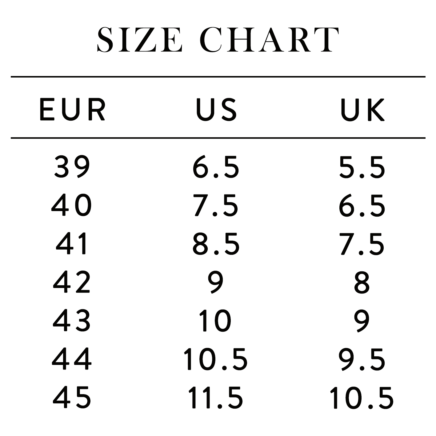 Size Chart – JUNKARD COMPANY